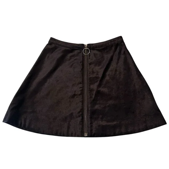 FREE PEOPLE Funkytown Skirt Zero. One and Only Black Velvet A-Line O Ring Zipper - Picture 2 of 6